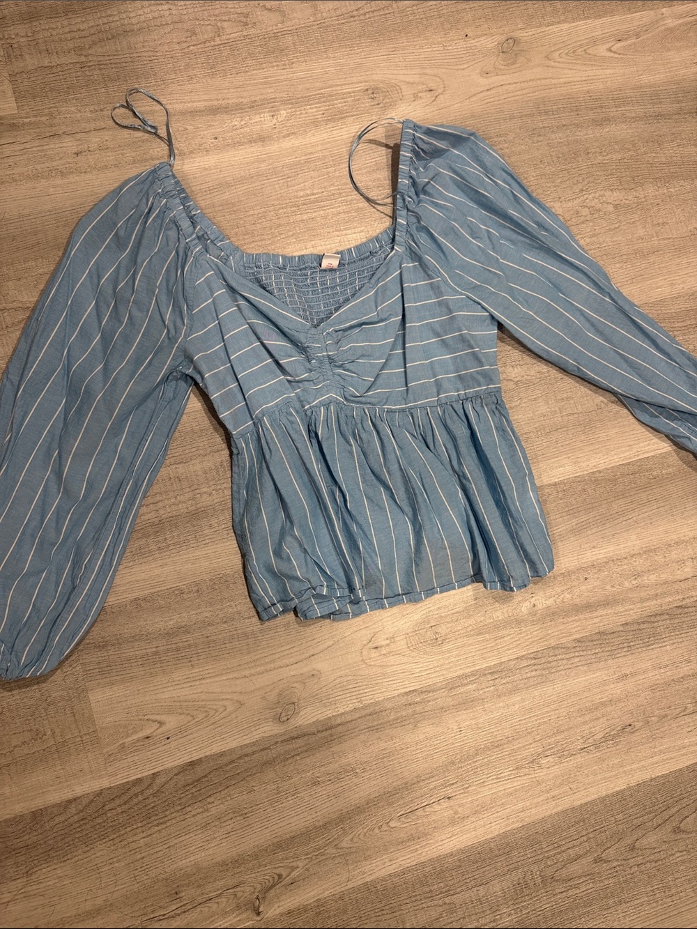 Old Navy Light Blue Striped Peasant Top